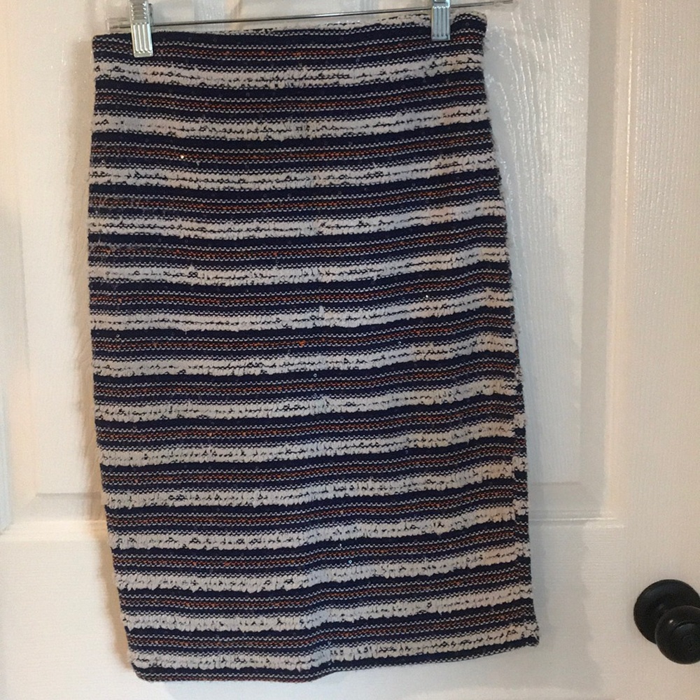 Stretch work skirt, navy, white, orange